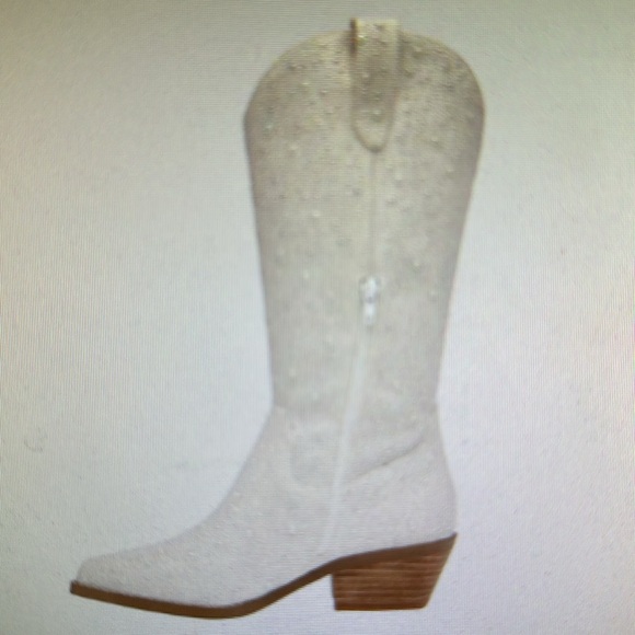 Betsey Johnson DALAS Ivory Pearl Cowboy Boots NWB - Picture 7 of 11